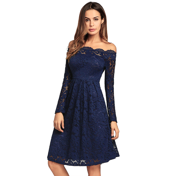 Women's One-neck Sexy Long Sleeve Slim Lace Dress