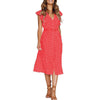 Women's polka dot ruffled V-neck dress