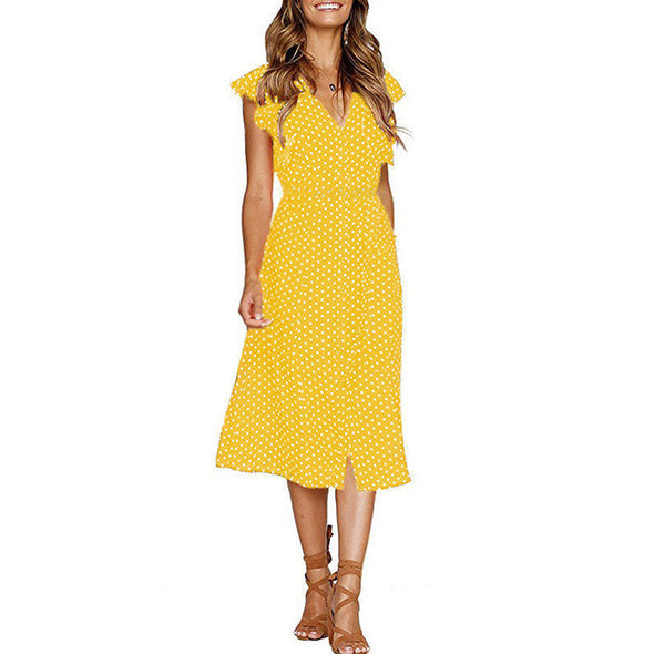 Women's polka dot ruffled V-neck dress