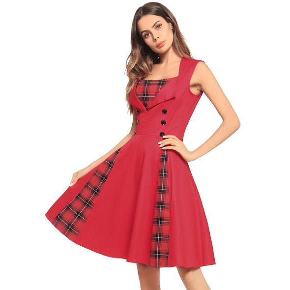 2022 new plaid stitching dress