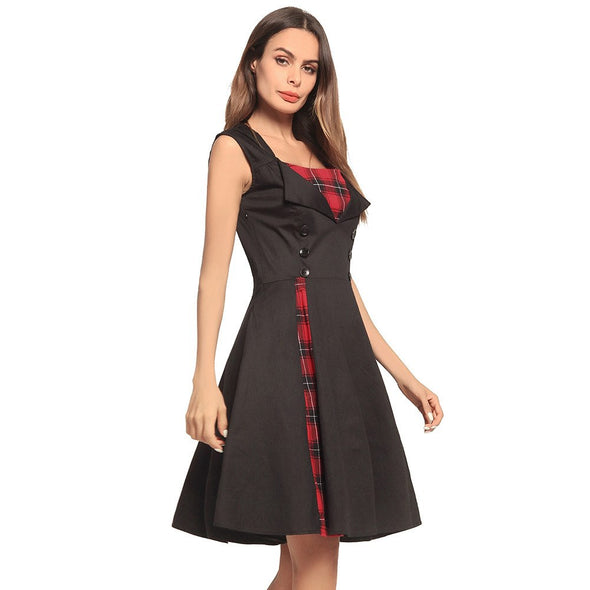 2022 new plaid stitching dress