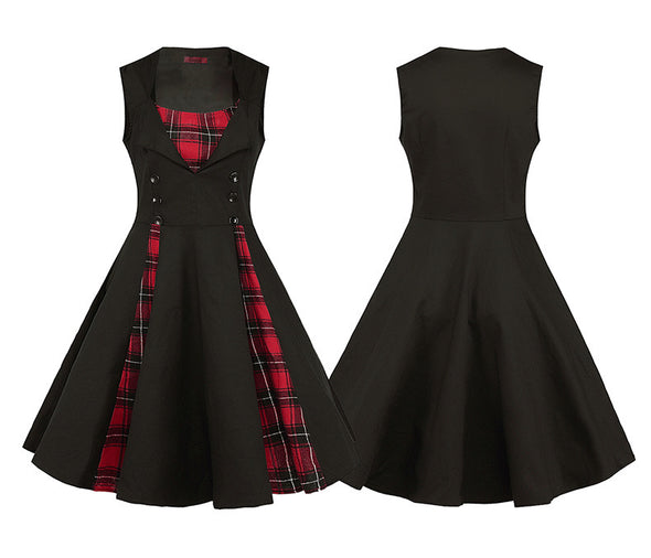 2022 new plaid stitching dress