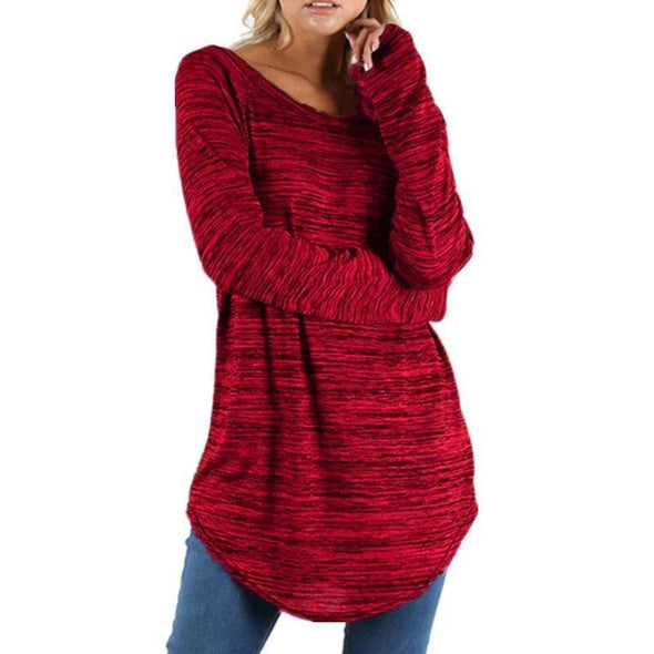 Cotton Slim Round Color Loose Long Sleeved Plus Size Tops