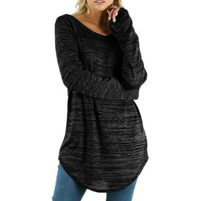 Cotton Slim Round Color Loose Long Sleeved Plus Size Tops