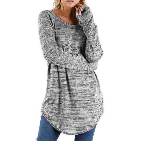 Cotton Slim Round Color Loose Long Sleeved Plus Size Tops