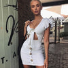 Ruffles V Neck Bandage Bow Tie Hollow Out Bodycon  Sexy Sleeveless Mini Dress