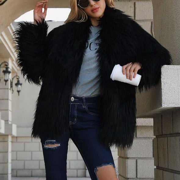 Fashion Leisure Solid Color Long Sleeved Plush Coat