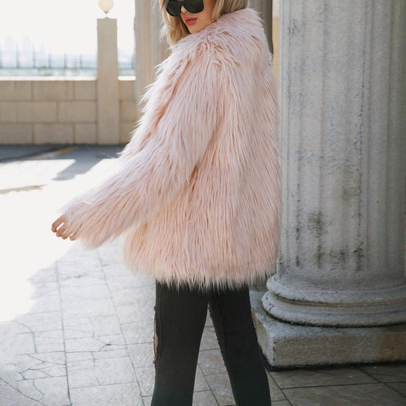 Fashion Leisure Solid Color Long Sleeved Plush Coat