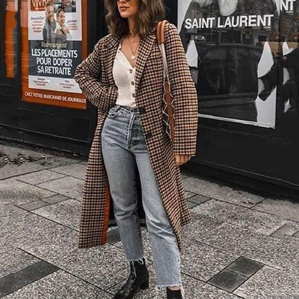 Colorful plaid lapel long coat