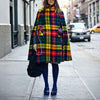 Fashion Contrast Plaid Button Cloak Coat