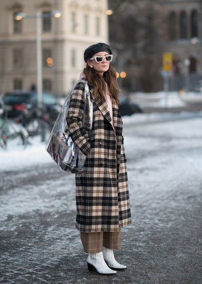 Fashion Lapel Double-breasted Loose Plaid Coat