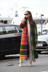 Women's Fashion Turndown Collar Check Splicing Tassel Overcoat