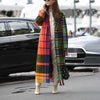 Women's Fashion Turndown Collar Check Splicing Tassel Overcoat