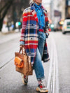 Fashion Color Plaid Long Sleeve Coat