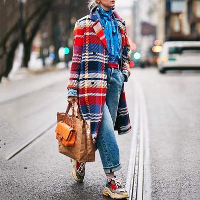 Fashion Color Plaid Long Sleeve Coat