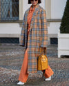 Casual Lapel Long Sleeve Plaid Overcoat