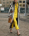 Fashion Lapel Vertical Striped Overcoat