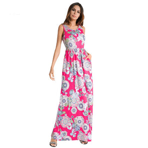 2022 Ethnic Floral Print Sexy Tank Sleeveless Summer Casual Women Maxi Dress