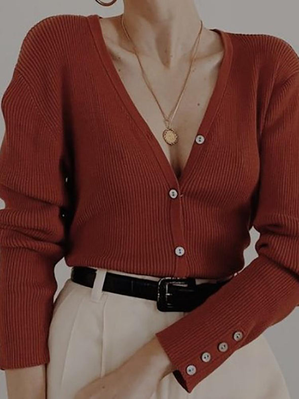 Sexy V-Neck Long Sleeve Solid Color Sweaters