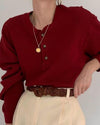 Casual Buckle Collar Long Sleeve Solid Color Sweaters