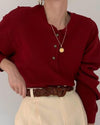 Casual Buckle Collar Long Sleeve Solid Color Sweaters